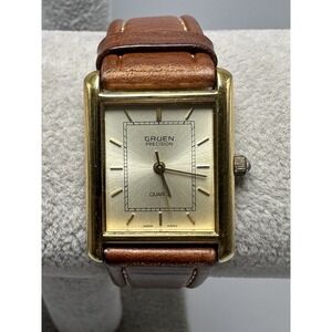 Gruen Precision Ladies Tank Watch New Battery 23MM 7.25" Leather Band S66